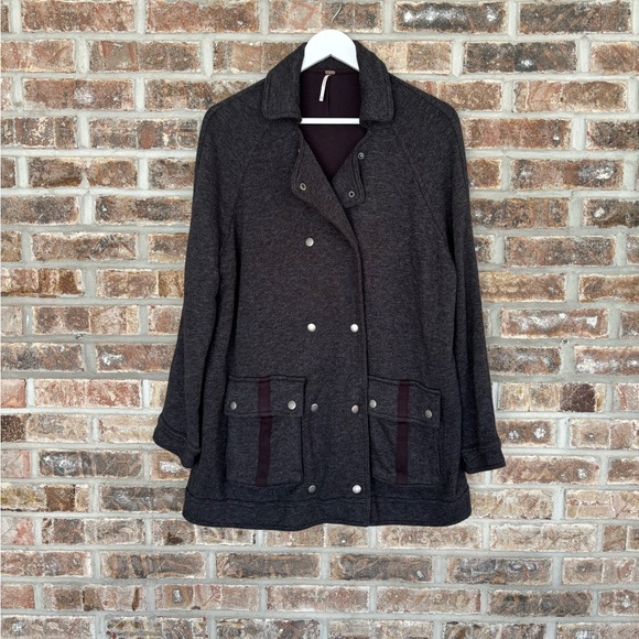 Free People Gray Linen Blend Slouchy Fit Pea Coat XS - Picture 3 of 9